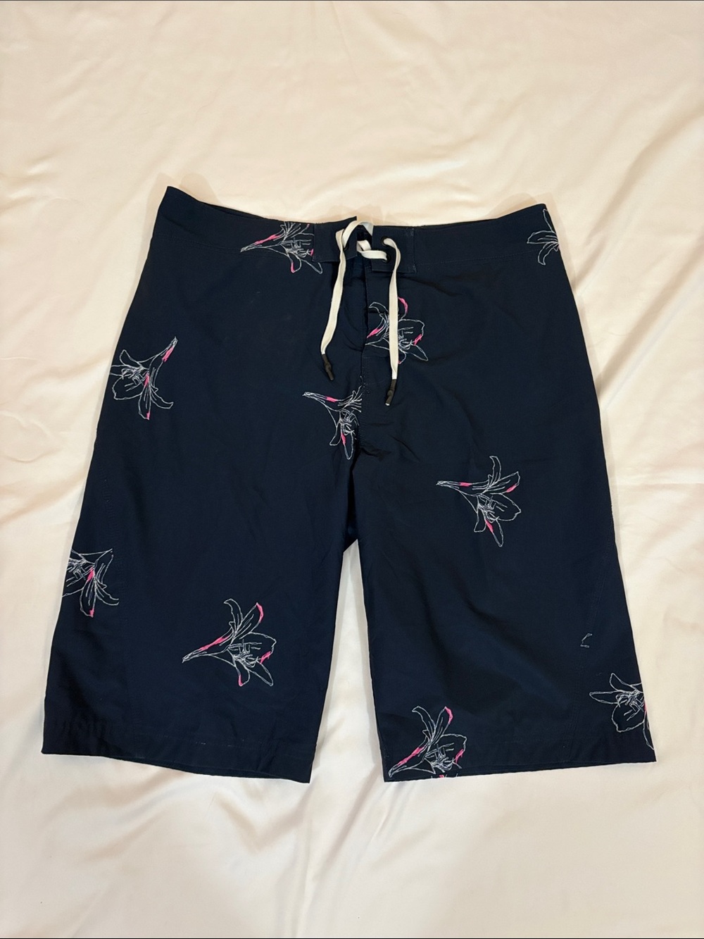 H&M Navy Swim Shorts with Pink Floral Accents